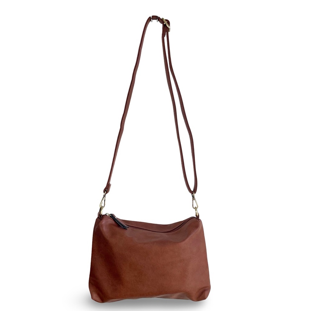Joy Susan Pebbled Brown Zip Close Crossbody Shoulder Bag Detachable Strap